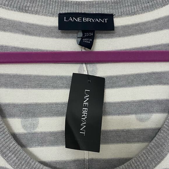 LANE BRYANT • Gray + White Stripe Polkadot Scoop Neck Knit Sweater - Picture 3 of 7